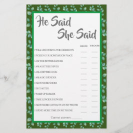 Flyer Dijo Que Dijo | Tarjeta de juego Eucalyptus Shower