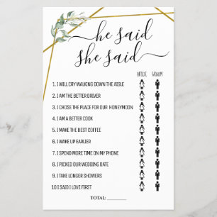 Flyer Dijo que dijo tarjeta de juego Gold Greenery Showe