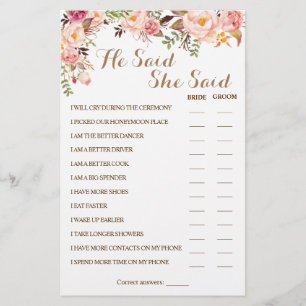 Flyer Dijo Que Dijo Una Tarjeta De Juego De Ducha Pareja