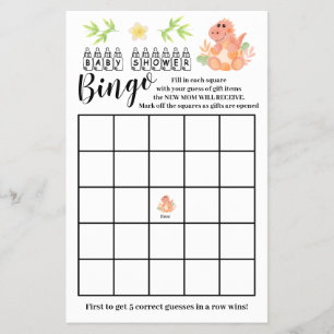Flyer Dinosaur Baby Shower Bingo Game Card