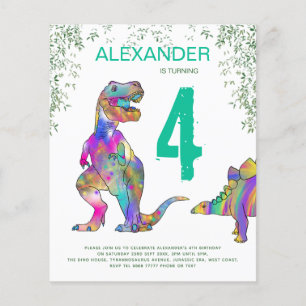 Flyer Dinosaur Jungle 4 Birday Party Budget Invitación