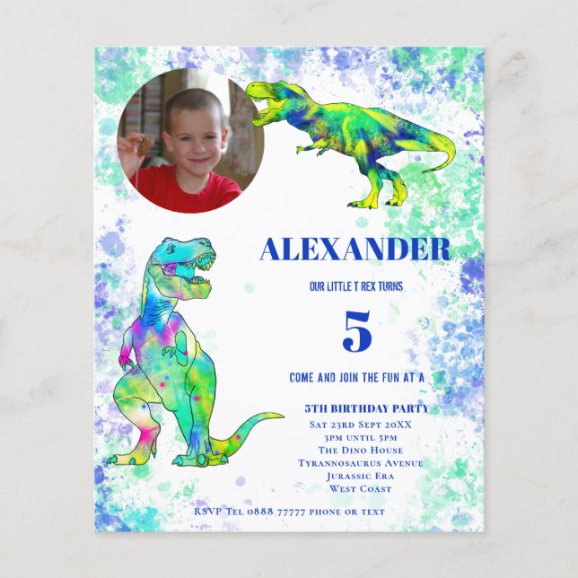 Flyer Dinosaurio 5.ª Fotografía de cumpleaños (Frente)