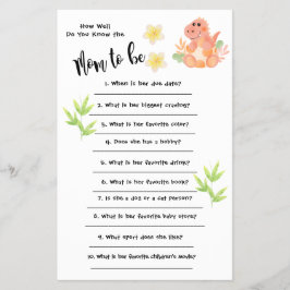 Flyer Dinosaurio Baby Shower ¿Qué tan bien sabes la tarj