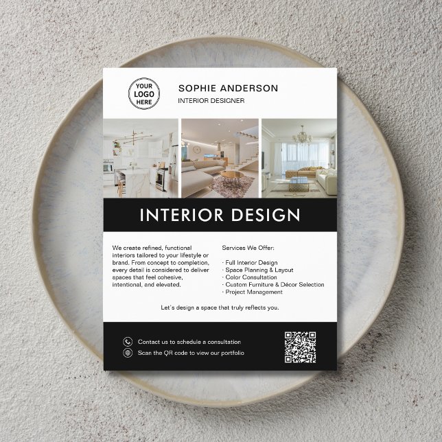 Flyer Diseñador de interiores moderno Marketing  (Modern Interior Designer Marketing Flyer)