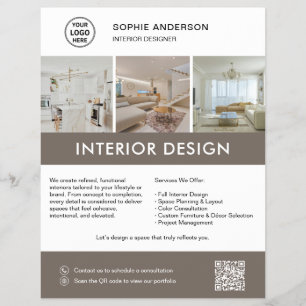 Flyer Diseñador de interiores moderno Marketing Blanco T