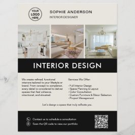 Flyer Diseñador de interiores moderno marketing negro ne