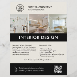 Flyer Diseñador de interiores moderno marketing negro ne