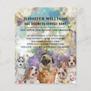 Flyer Diseño Acuarela Negocio de Paseo de Perros y Cuida