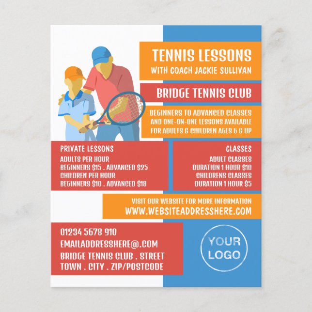 Flyer Diseño artístico del tenis, clases de tenis y clas (Frente)