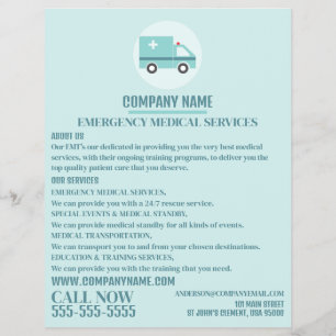 Flyer Diseño de Ambulancia Elegante, EMT, anuncio paramé