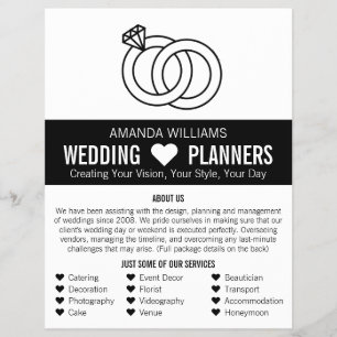 Flyer Diseño de anillos de boda enlazados, planificador 