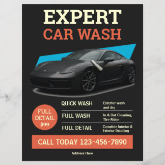 Flyer Diseño de anuncio de lavado de autos negro naranja