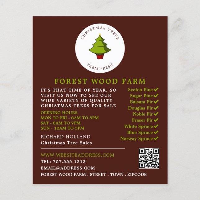 Flyer Diseño de Árbol Fir, Ventas de Árbol de Navidad (Frente)