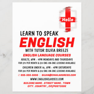Flyer Diseño de bandera, curso de inglés