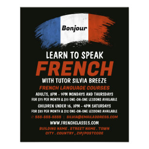 Flyer Diseño de bandera francesa, curso de francés