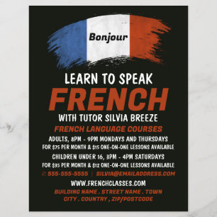 Flyer Diseño de bandera francesa, curso de francés