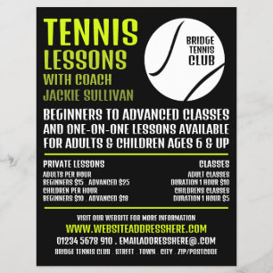 Flyer Diseño de bolas de tenis, Anuncio de clases/clases