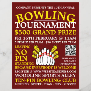Flyer Diseño de boliche, Torneo de bolos de diez pines