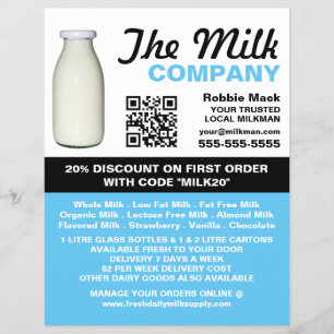 Flyer Diseño de botellas de leche, entrega de lechones/m