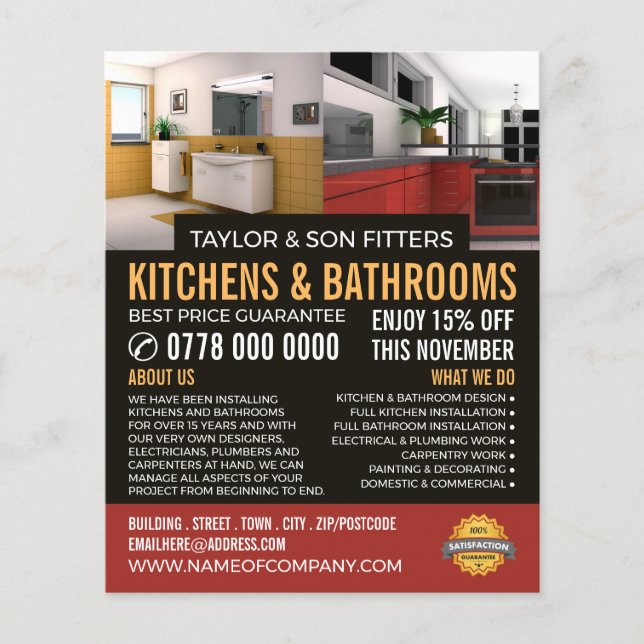 Flyer Diseño de cocina y baño, cocina/baño (Frente)