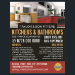 Flyer Diseño de cocina y baño, cocina/baño<br><div class="desc">Diseño de cocina y baño,  Volante publicitario de la empresa Kitchen/Bathroom Fitter Company por la tienda de tarjetas de visita.</div>