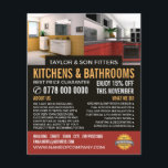 Flyer Diseño de cocina y baño, cocina/baño<br><div class="desc">Diseño de cocina y baño,  Volante publicitario de la empresa Kitchen/Bathroom Fitter Company por la tienda de tarjetas de visita.</div>