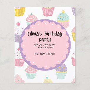 Flyer diseño de cupcake de cumpleaños para niños persona