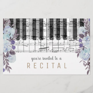 Flyer diseño de flores de color azul de piano de música