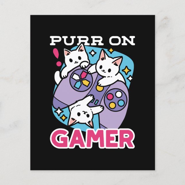 Flyer Diseño De Gato Gamer - Purr En El Arte De Joystick (Frente)