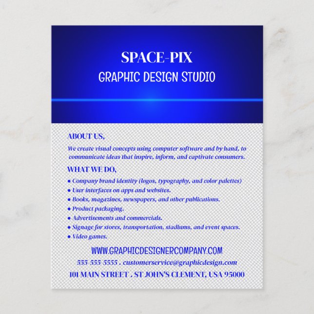 Flyer Diseño de Guilloché Azul, diseñador gráfico (Frente)