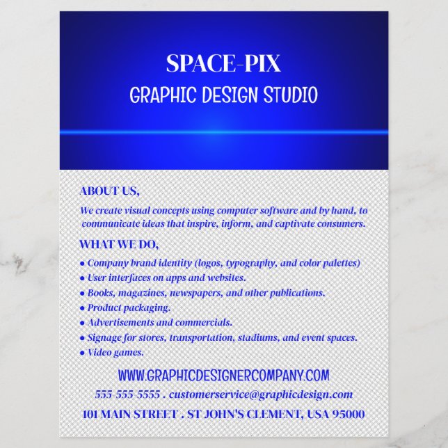 Flyer Diseño de Guilloché Azul, diseñador gráfico (Frente)