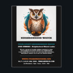 Flyer Diseño de lechuza, Anuncio de vigilancia comunitar<br><div class="desc">Diseño de búho,  Volante publicitario de Neighborhood Community Watch de The Business Card Store.</div>