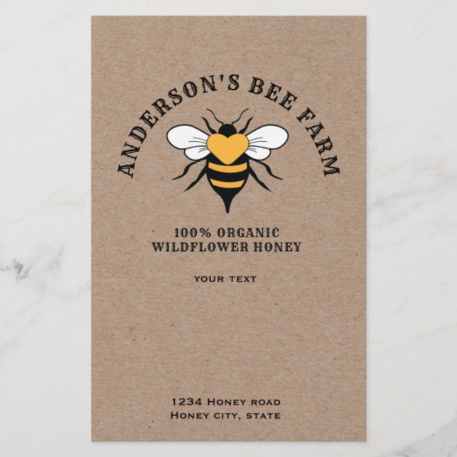 Flyer Diseño de miel de abejas vintage Kraft. (Frente)