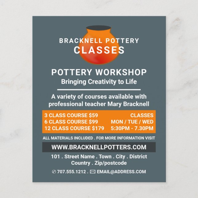 Flyer Diseño de ollas de tierra, clases de cerámica, alf (Frente)