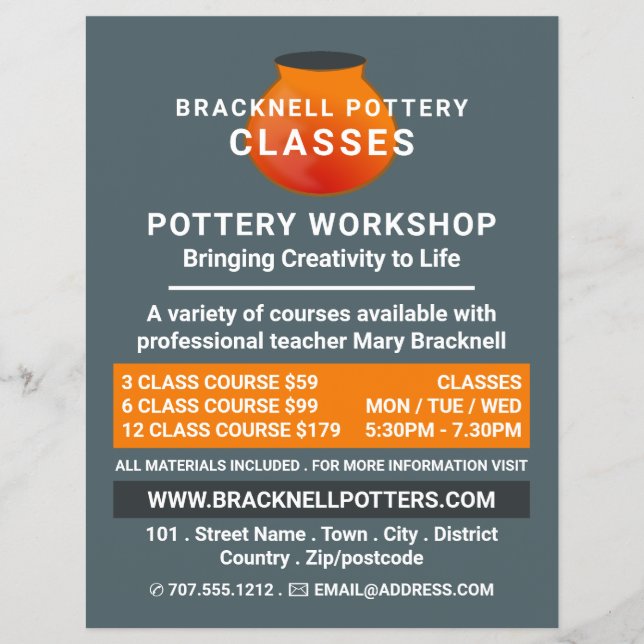 Flyer Diseño de ollas de tierra, clases de cerámica, alf (Frente)