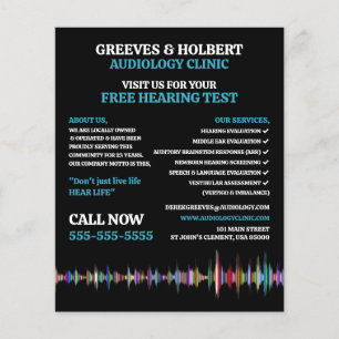 Flyer Diseño de ondas sonoras, Audiólogo, Audiología Clí