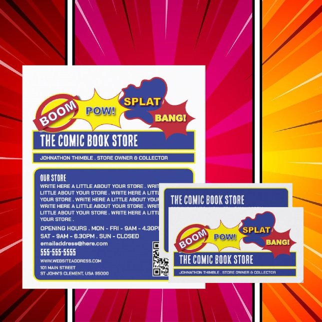 Flyer Diseño de Onomatopoyía - Tienda de historietas/col (Subido por el creador)