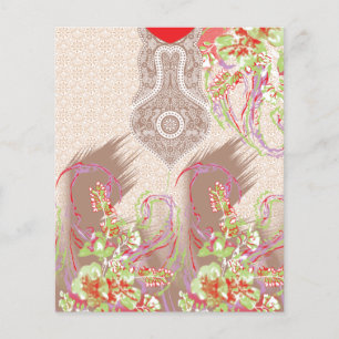 Flyer diseño de un jarrón rojo con flores en él