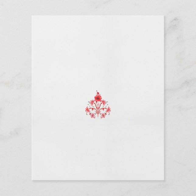 Flyer diseño de una flor roja sobre un fondo blanco (Frente)