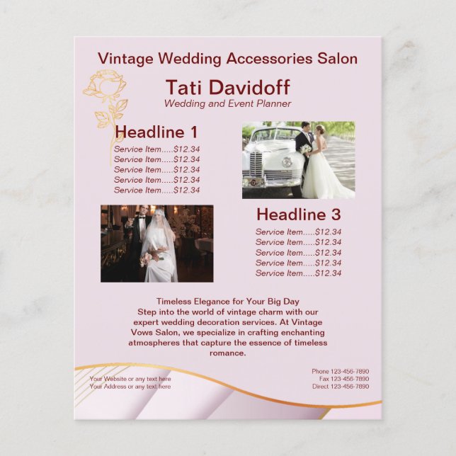 Flyer Diseño elegante Colores suaves Oro rosa (Frente)