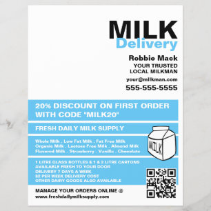 Flyer Diseño moderno y audaz, entrega de leche/mujer