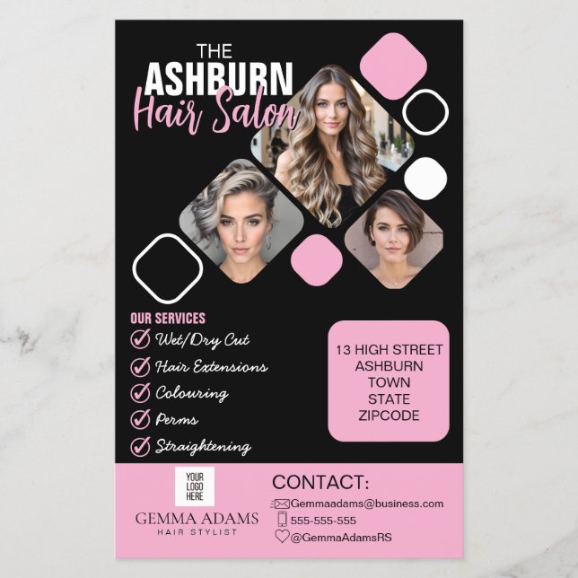 Flyer Diseño personalizado de fotos con estilo de pelo e (Frente)