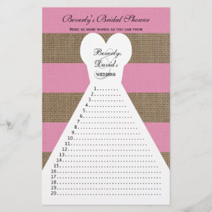 Flyer Divertido Bridal Ducha Juegos de Palabra - Rosa