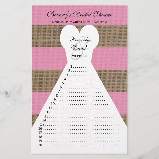 Flyer Divertido Bridal Ducha Juegos de Palabra - Rosa (Frente)