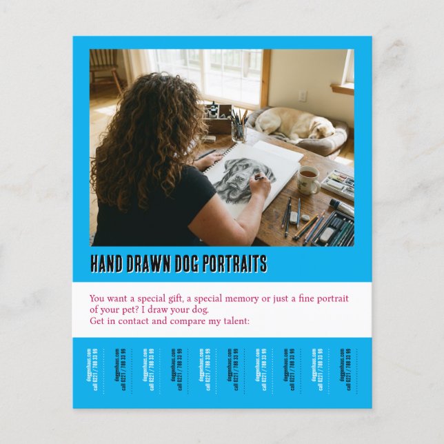 Flyer Dog Portrait Drawing Poster Tear off  (Frente)