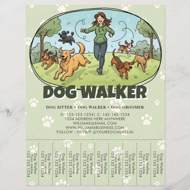 Flyer Dog Walker Dog Walking Service Custom (Frente)