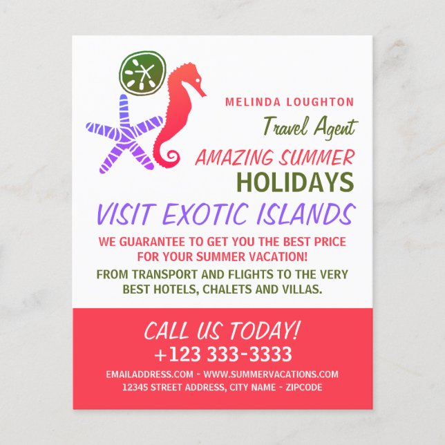 Flyer Dólar de arena, pez estrella, caballito de mar, ag (Frente)