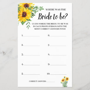 Flyer ¿Dónde estaba la tarjeta de juego Bride Sunflowers