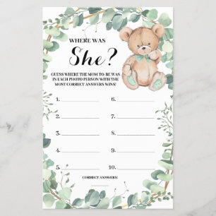 Flyer ¿Dónde estaba la tarjeta de juego de Baby Shower d