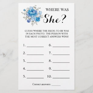 Flyer ¿Dónde estaba? Tarjeta de juego Blue Flower Shower
